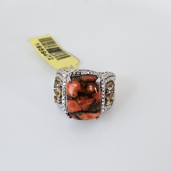 Chuck Clemency Jasper & Citrine Ring Platinum/14k/925 Sz 6! New - Picture 12 of 12